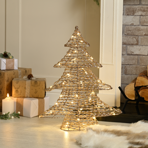 60cm Battery Powered Champagne Gold Christmas Tree with 60 Warm White LED's