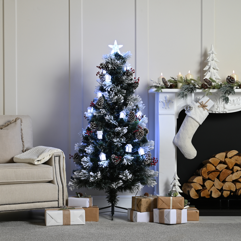 3ft White House and Red Berry Fibre Optic Christmas Tree