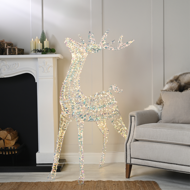 1.2m Lit Iridescent Christmas Reindeer Multi Action with 960 Warm White LED's