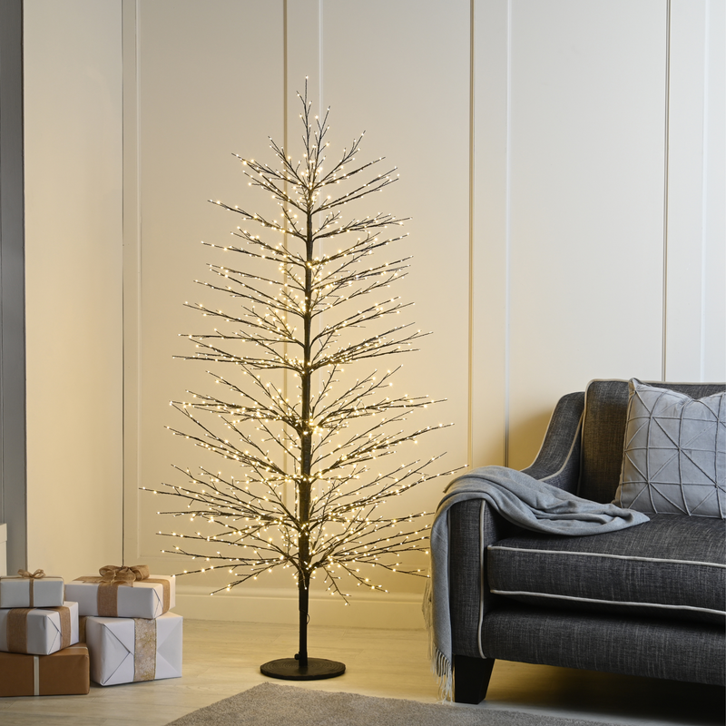 6ft Pre Lit Twinkling Black Microdot Christmas Tree with 1,300 Warm White LED's