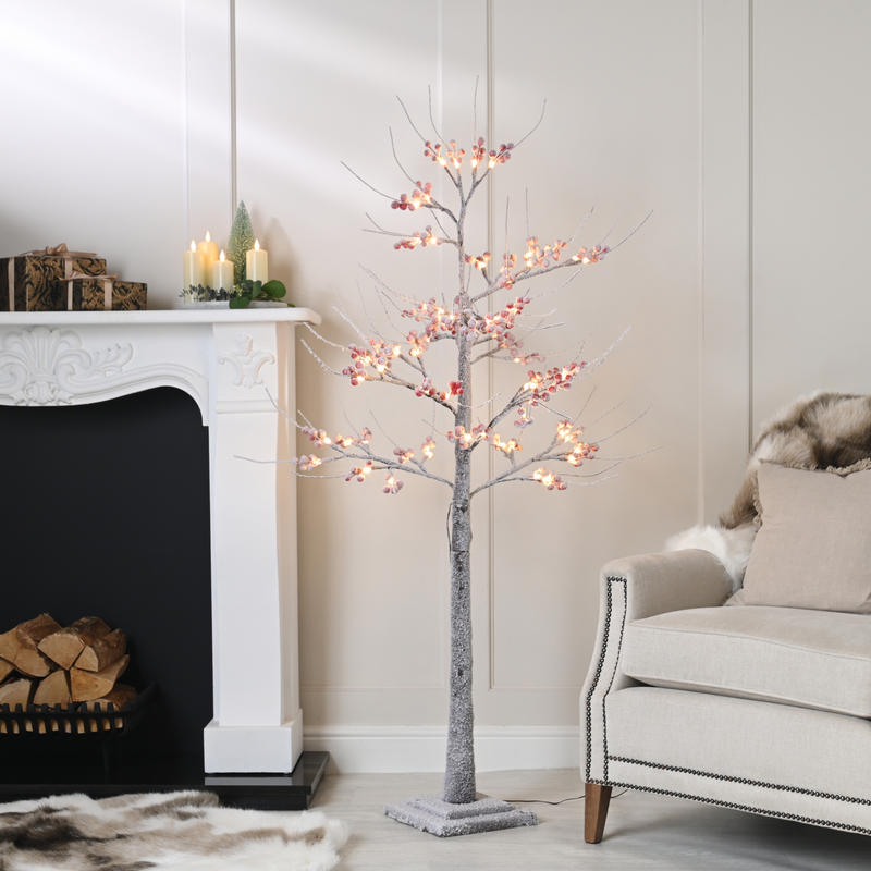 6ft Lit Flocked Berry Tree with 104 Warm White LED's