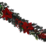 6ft Red Poinsettias Green Baubles Holly Christmas Garland