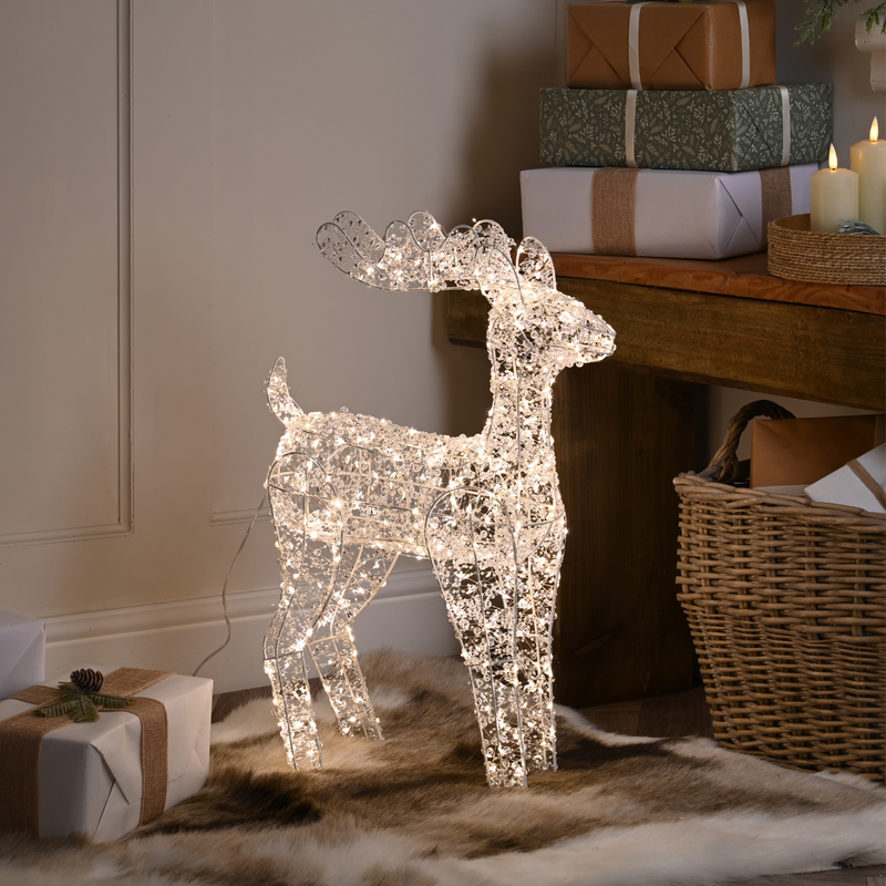 60cm Lit Clear Beaded Reindeer with 500 Warm White LED's