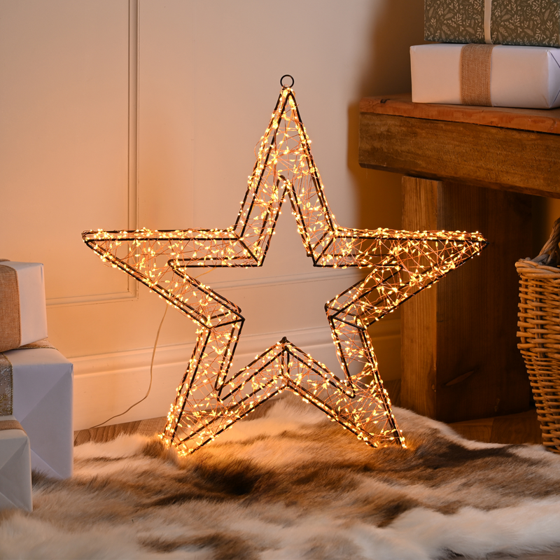 58cm Lit Black Star with 1440 Antique Gold LED's