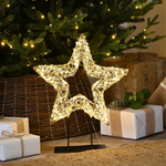 45cm Lit Gold Shimmer Christmas Star on Stand with 600 Warm White LEDs
