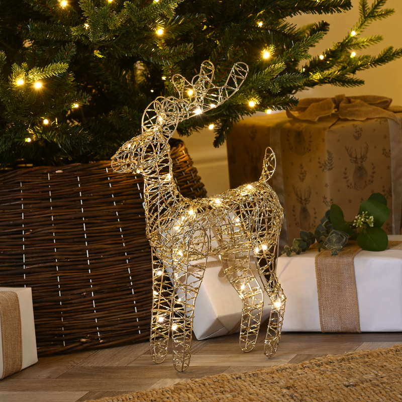 37cm Lit Gold Shimmer Reindeer with 30 Warm White LED's Battery Powered