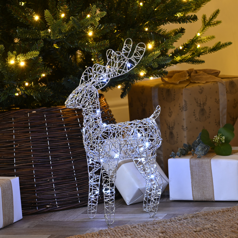37cm Lit Silver Shimmer Reindeer with 30 White LED's Battery Powered