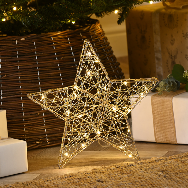 30cm Lit Gold Shimmer Star with 30 Warm White LED's Battery Powered