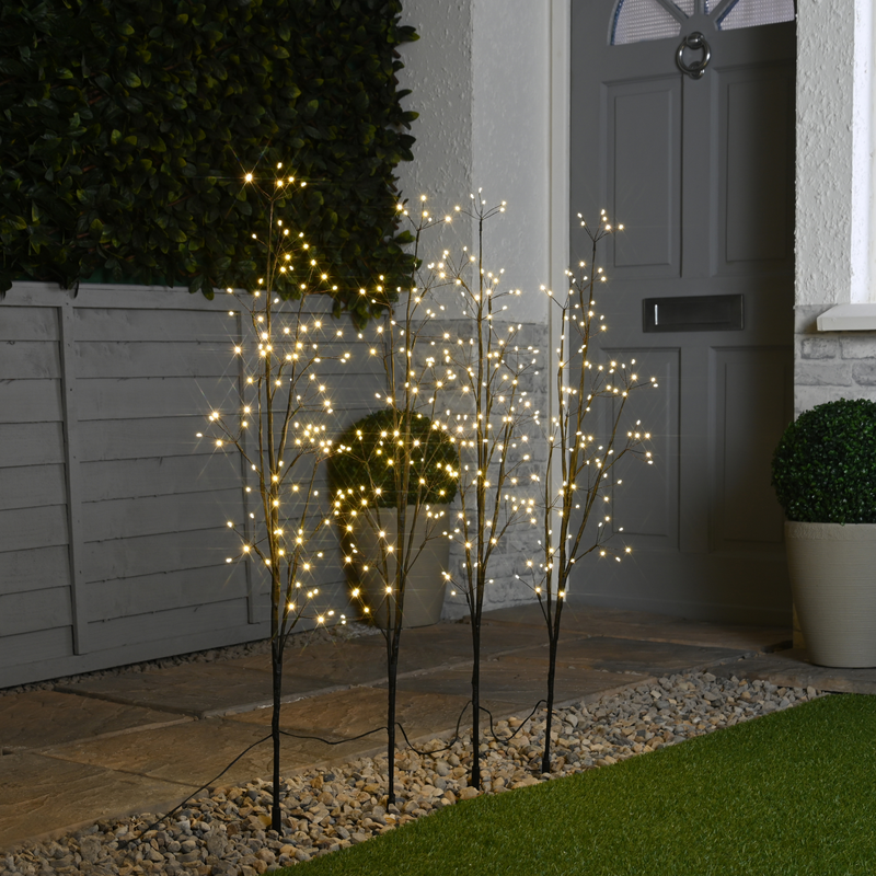 Set of 4 Large 1m Twig Pathfinder Lights with 384 Warm White LED's