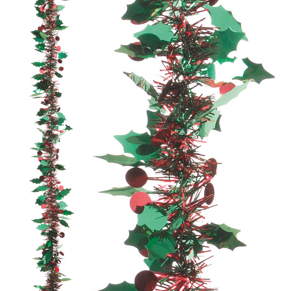 2m Green Holly and Red Berry Luxury Christmas Tinsel