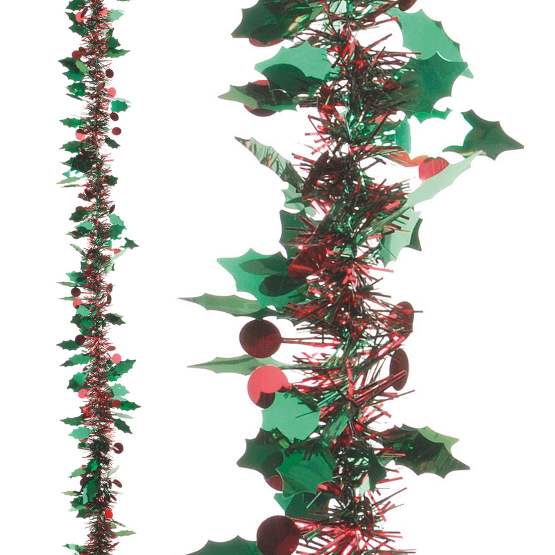 2m Green Holly and Red Berry Luxury Christmas Tinsel