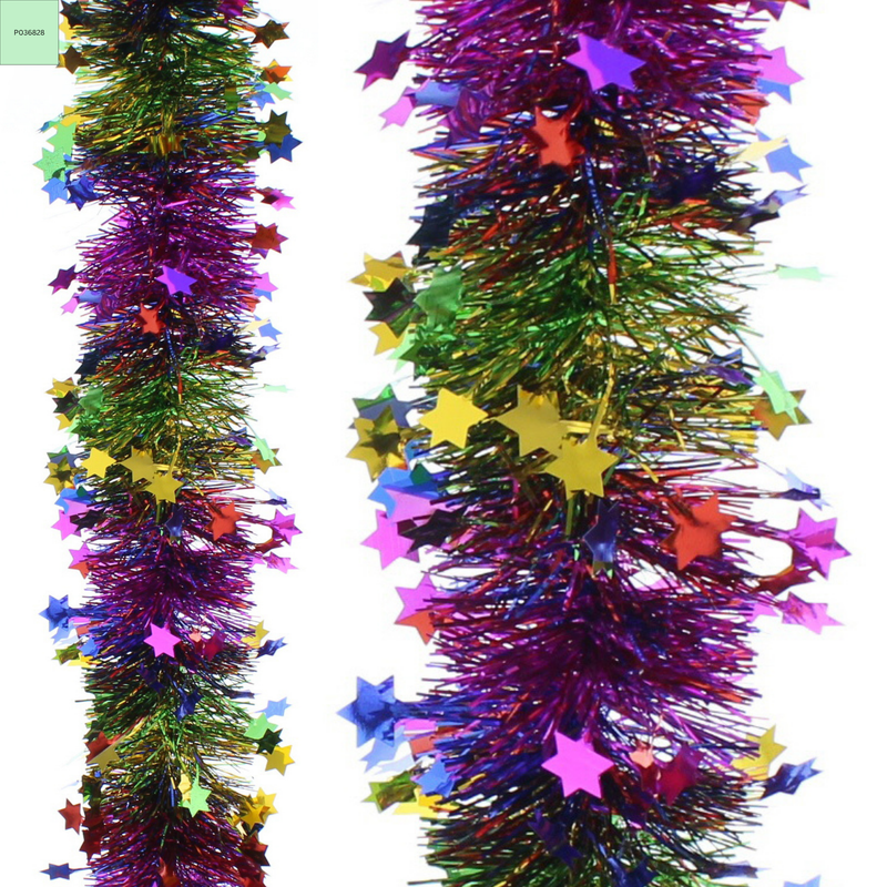 2m Thick 10cm Double Star Multi Coloured Luxury Christmas Tinsel