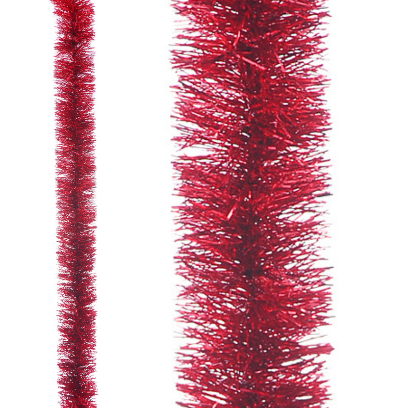 2m Fine Cut Thick Christmas Tinsel Red