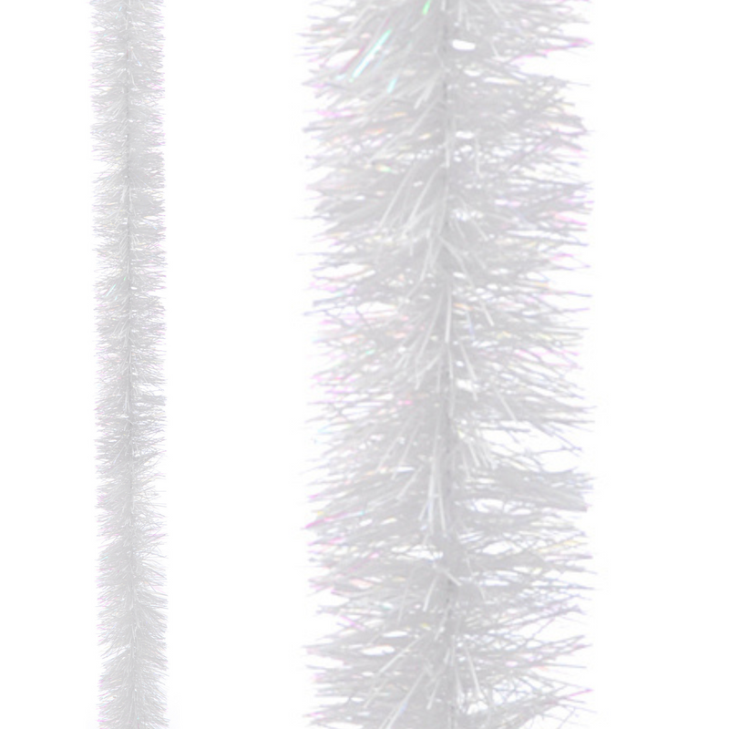 2m Fine Cut Thick Christmas Tinsel White Iridescent