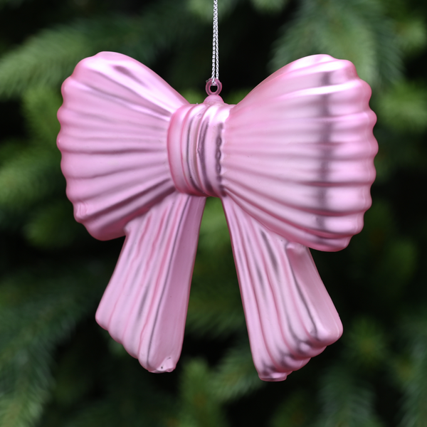 13cm Hanging Pink Glass Bow Tree Decoration