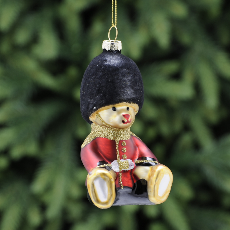 10cm Glass London Beefeater Bear Christmas Tree Decoration
