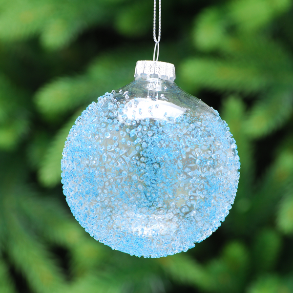 8cm Blue Encrusted Glass Christmas Tree Bauble