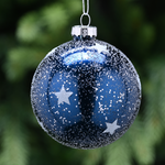 8cm Midnight Blue Glass Speckled Bauble with Silver Stars