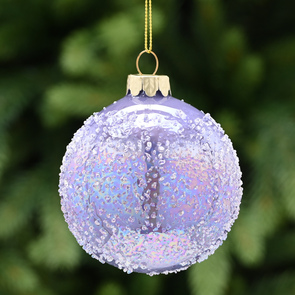 8cm Lilac Glass Bauble with Encrusted Effect Tree Decoration