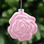8cm Matt Pink Glass Glitter Rose Christmas Tree Bauble
