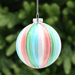 10cm Segment Glass Bauble in Pink Blue Silver and Green