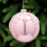 10cm Light Pink Glass Bauble with White Bead Lines Tree Decoration