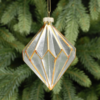 10cm Clear with Gold Linear Design Glass Diamond Tree Decoration