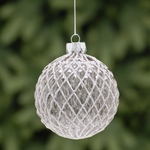 8cm Grey and Silver Glitter Pillow Glass Bauble Tree Decoration