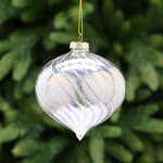 10cm Silver Shimmer Glass Ridge Onion Bauble Tree Decoration