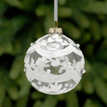 8cm Clear with White Bead Leaf Glass Bauble Tree Decoration