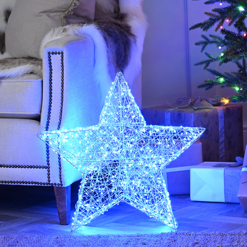 60cm Silver Shimmer Star with 720 Blue Twinkling LED's
