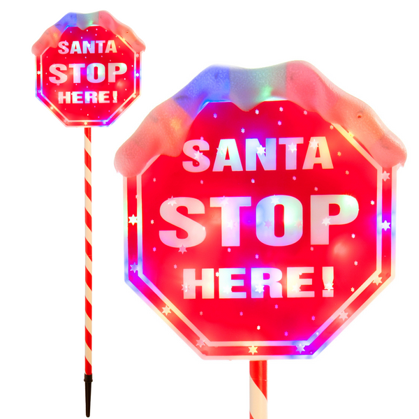 1m Santa Stop Here Sign with 30 Multi Coloured LEDs