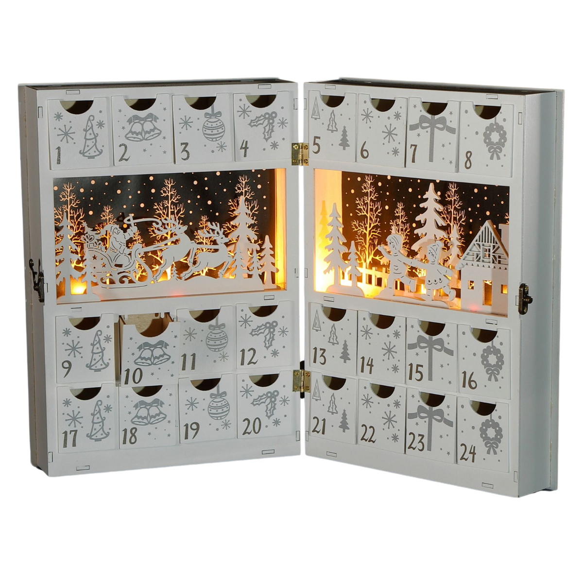 Lit White Wooden Scene Book Christmas Advent Calendar