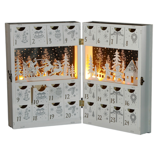 Lit White Wooden Scene Book Christmas Advent Calendar