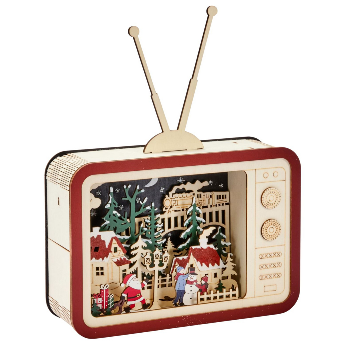 TeleTown Festive In Lit Santa's Wooden Christmas Scene