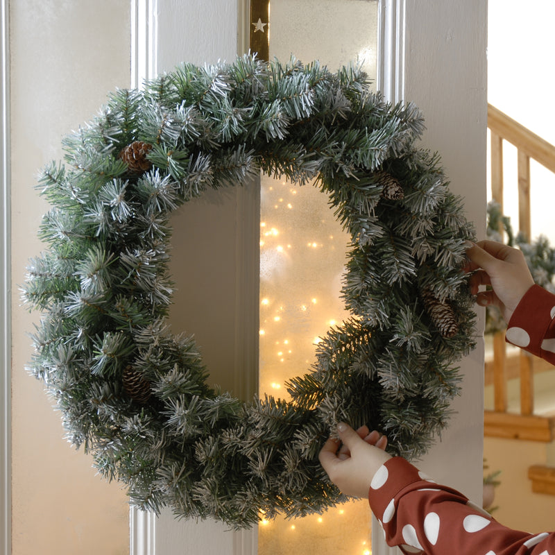 60cm Frosted Christmas Wreath with Pinecones