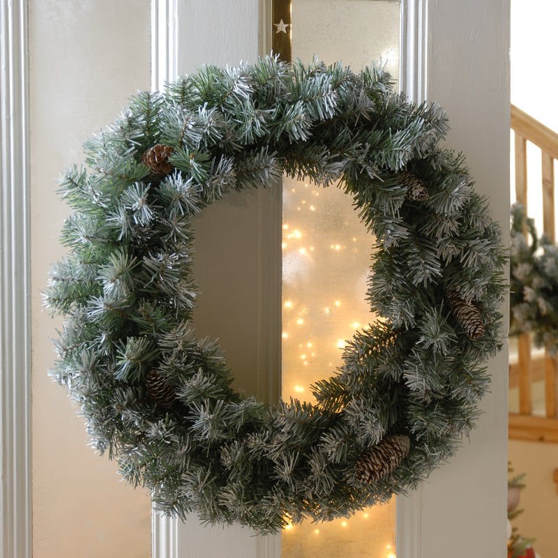 60cm Frosted Christmas Wreath with Pinecones