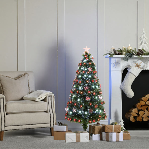 4ft Green Fibre Optic Christmas Tree with Red and White LEDs