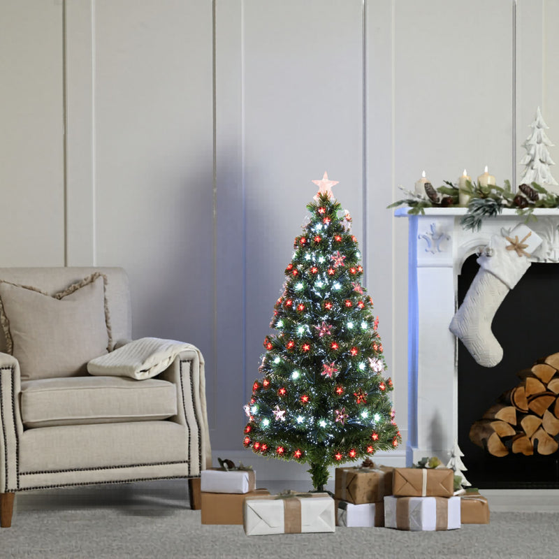 4ft Green Fibre Optic Christmas Tree with Red and White LEDs