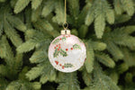 8cm White Glass Bauble with Holly Design Tree Decoration