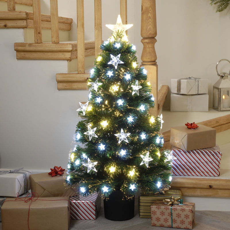 90cm White and Warm White LED Fibre Optic Stars Christmas Tree