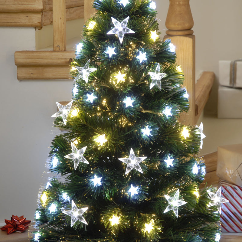 90cm White and Warm White LED Fibre Optic Stars Christmas Tree