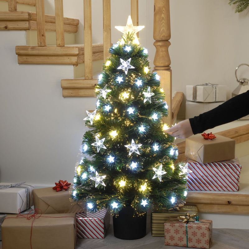 90cm White and Warm White LED Fibre Optic Stars Christmas Tree