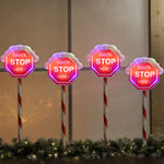 Set of 4 58cm Santa Stop Here Stake Path Finder Christmas Lights
