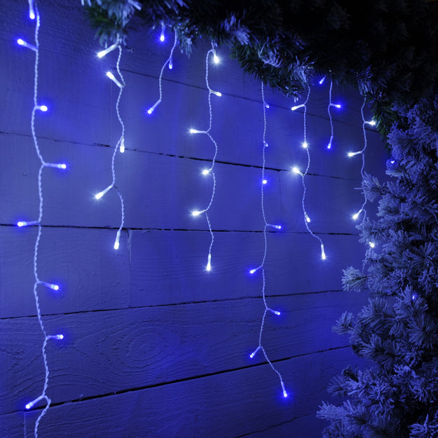 720 Blue and White Snowing Icicle Timer Lights