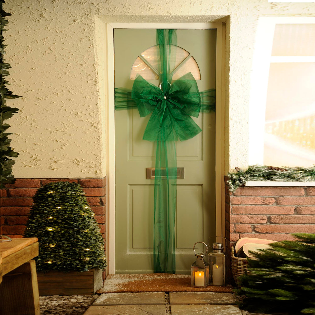 Green Organza Christmas Premade Door Bow Kit
