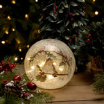 15cm Battery Operated Christmas Robin Design Crackle Effect Glass Ball