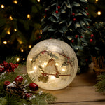 20cm Battery Operated Crackle Effect Ball with Robin on Branch Design