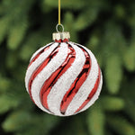 8cm Red and White Glitter Candy Cane Stripes Glass Bauble Christmas Tree Decoration