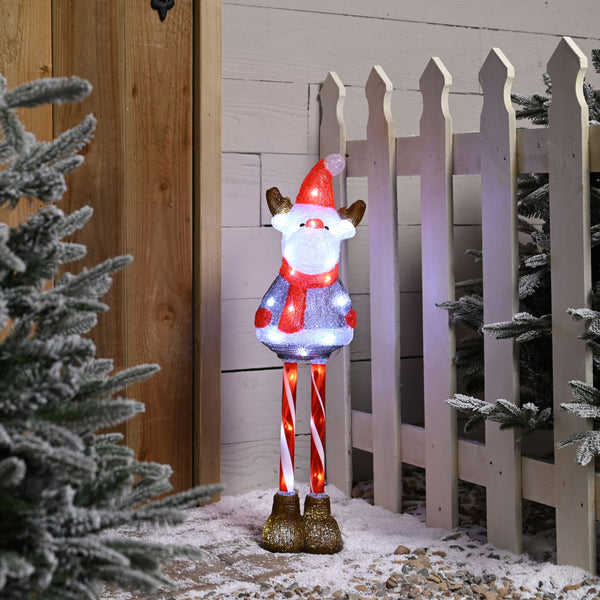 70cm Lit Christmas Acrylic Reindeer with Candy Cane Legs with 40 White LEDs